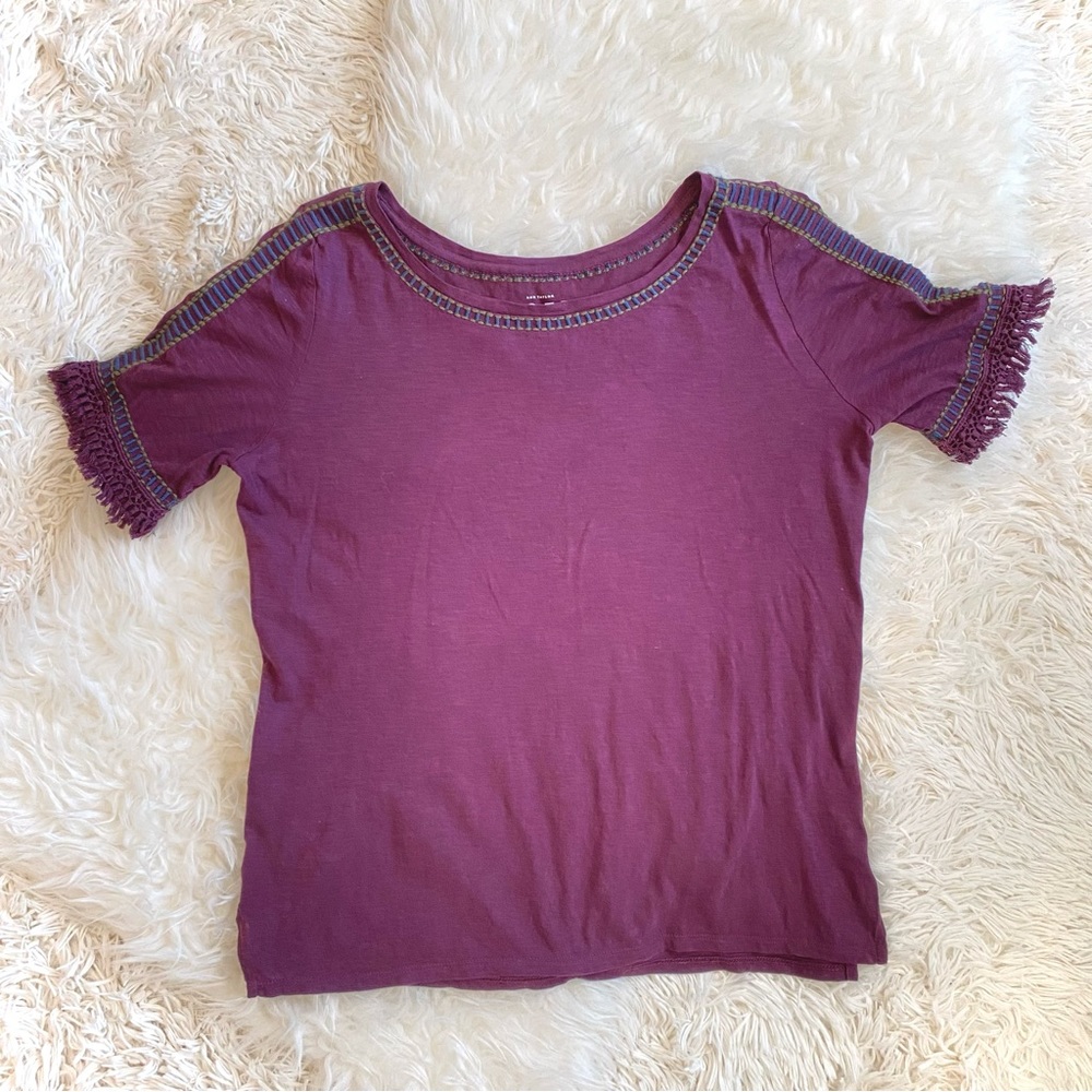 Ann Taylor Loft Embroidered Fringe Top, size M
